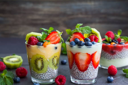 Yoghurt dessert with chia seeds and berries
