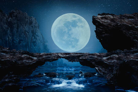 Stone bridge on a moonlit night