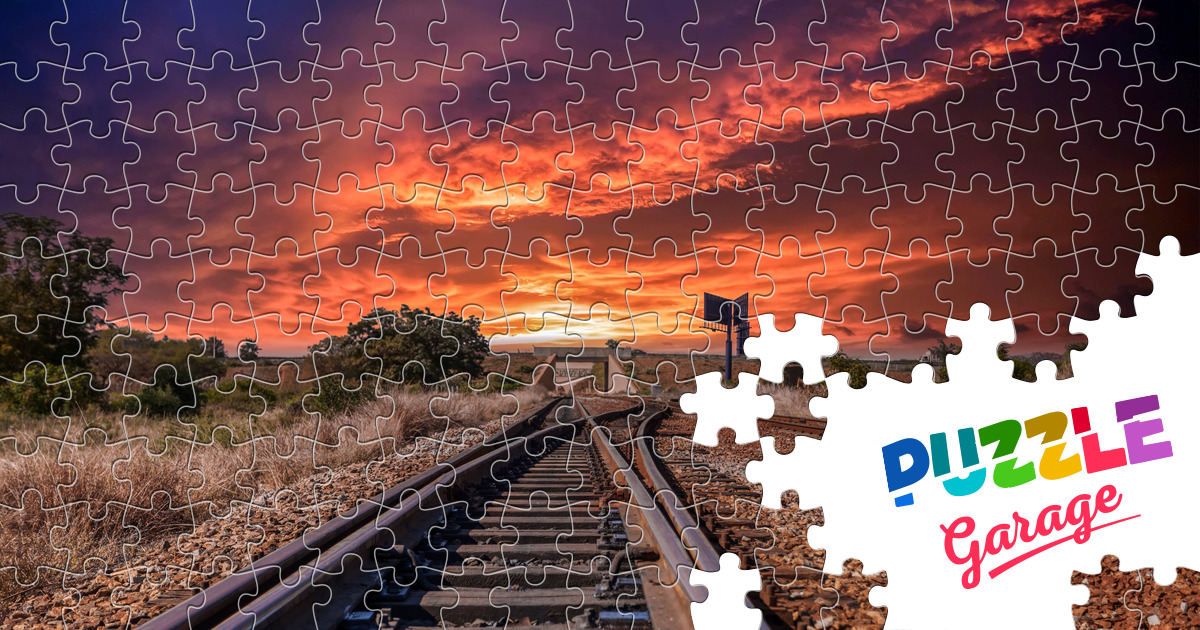 Railway tracks at sunset Jigsaw Puzzle (Architecture, Roads) Puzzle