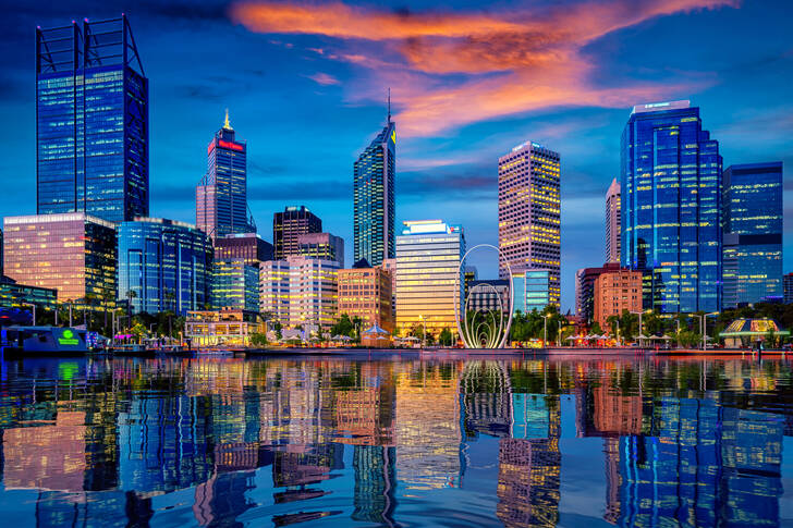 Pôr do sol na cidade de Perth