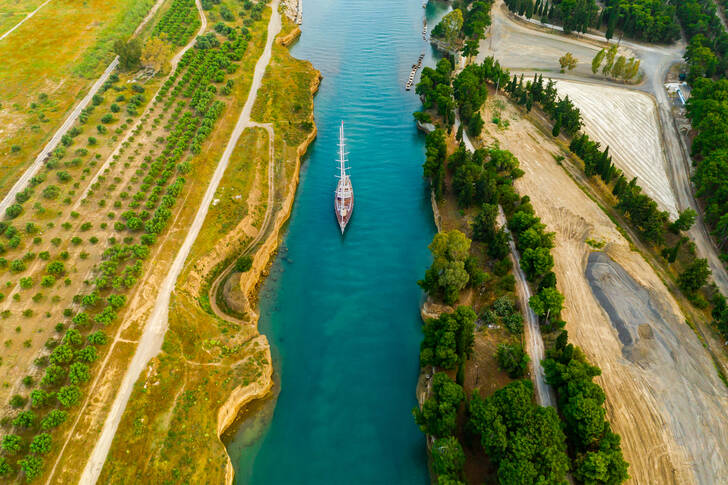 Pohľad na Korintský prieplav