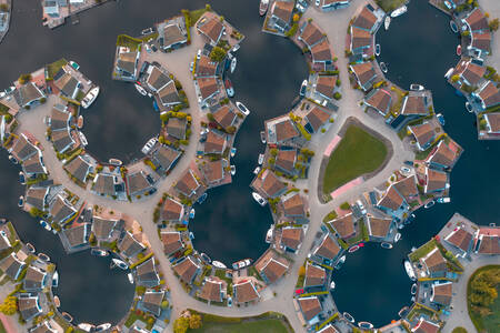 Vista aérea de Lemmer nos Países Baixos