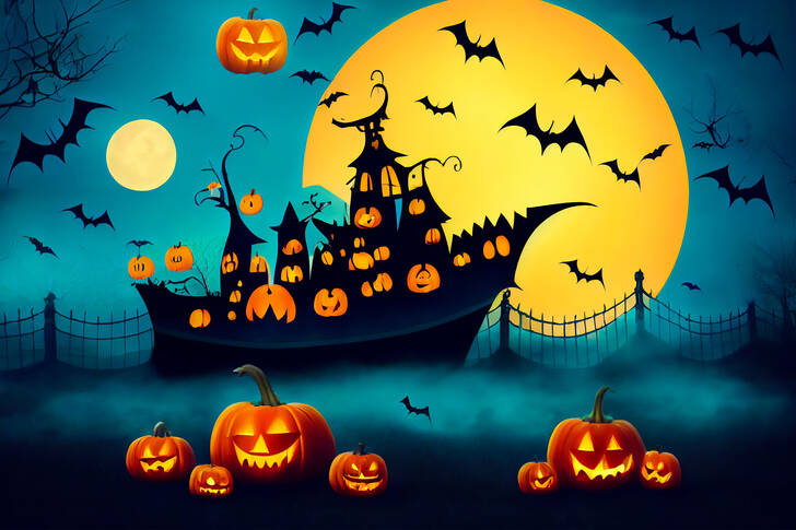 Pirate ship with pumpkins