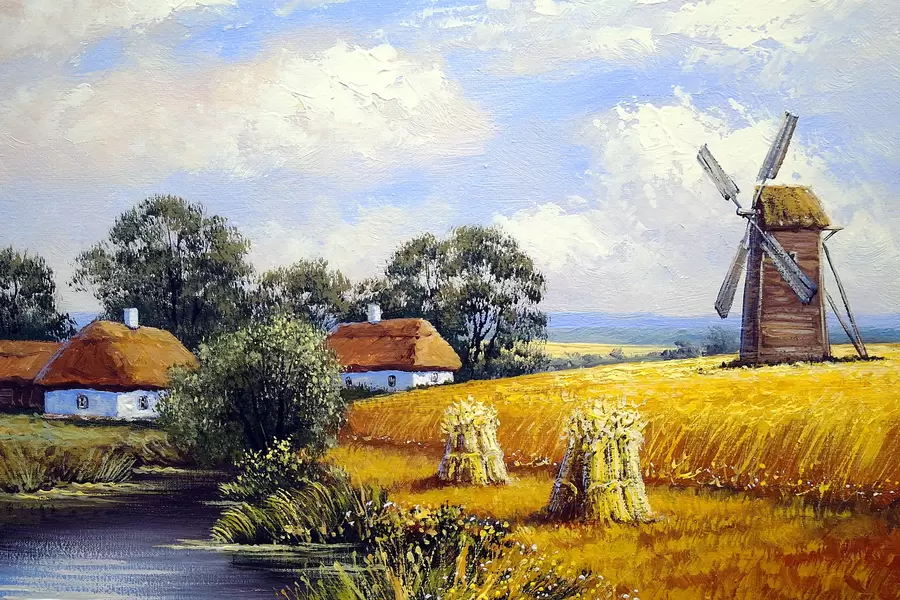 Molen in een tarweveld