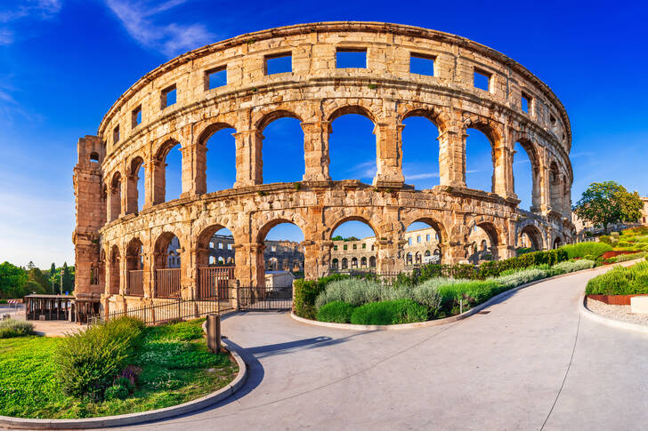 View of the ruins of the Roman amphitheater in Pula