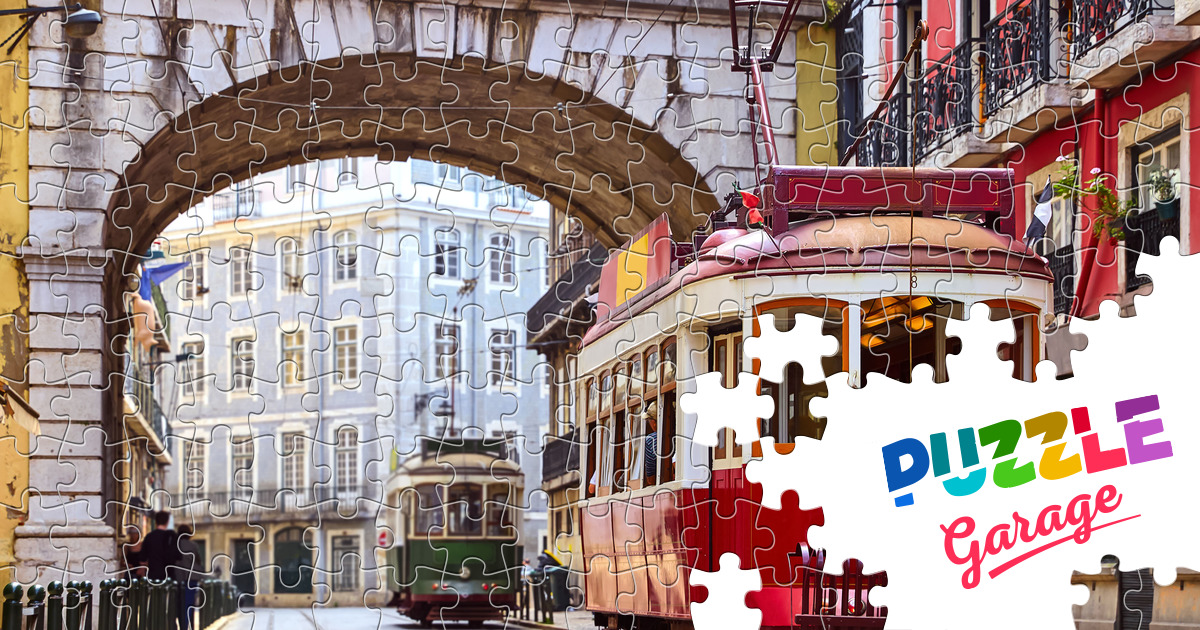 Retro trams on the streets of Lisbon Jigsaw Puzzle (Countries, Portugal) Puzzle Garage