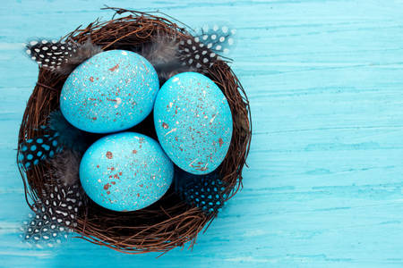 Ovos de Páscoa em um ninho de pássaro