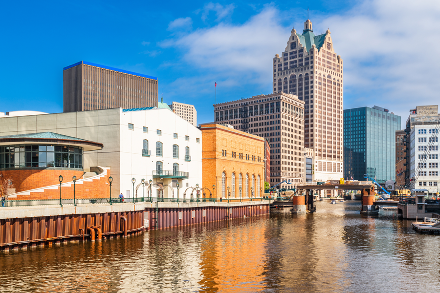 Zicht op huizen in Milwaukee