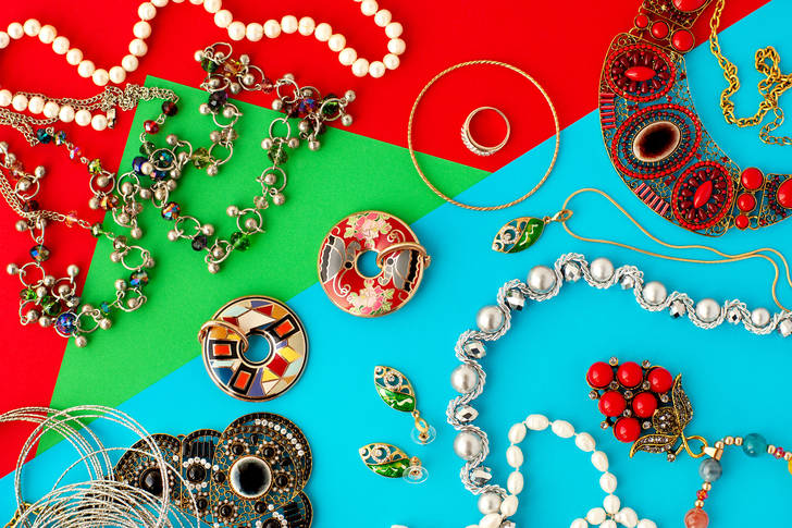Jewelry on colorful background