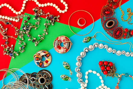 Jewelry on colorful background