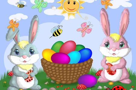 Easter bunnies near the basket
