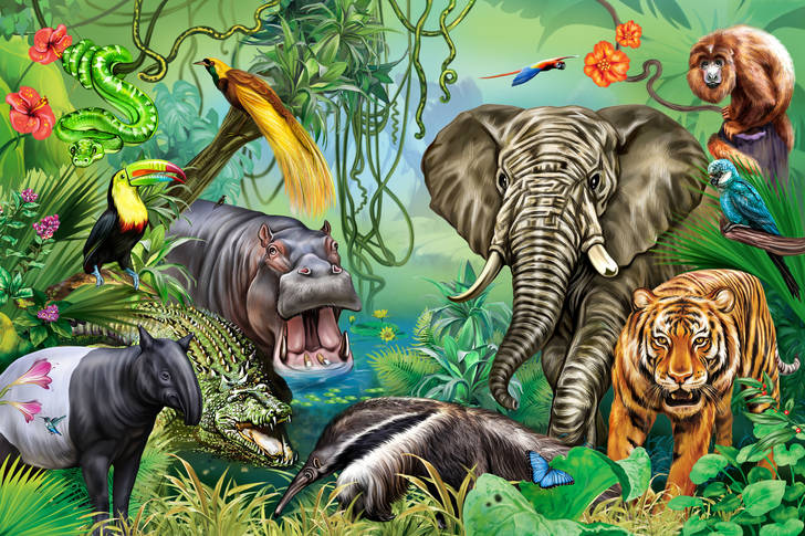 African jungle animals Jigsaw Puzzle (For children, Cartoon Illustrations)  | Puzzle Garage