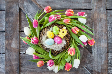 Húsvéti koszorú tulipánokkal