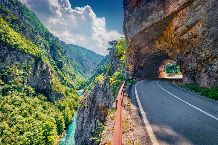Tunnel in the canyon of the Piva River
