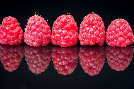 Ripe raspberries on a black background