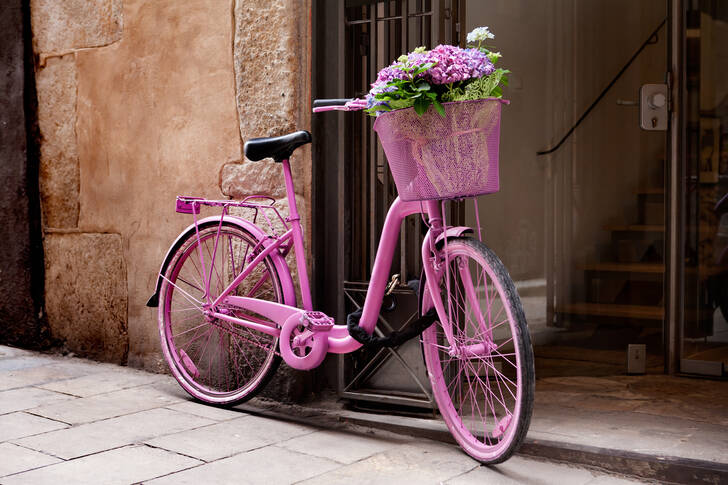 Rosa cykel med blommor