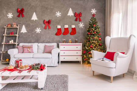 Obývací pokoj vyzdobený na Vánoce