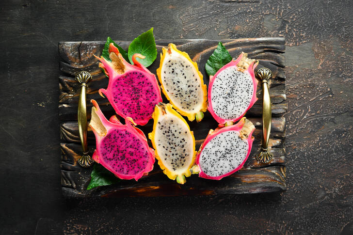 Dragon fruit on a wooden board