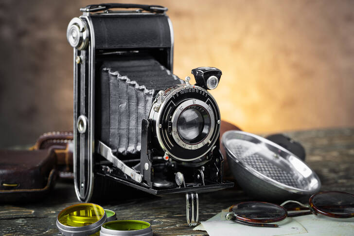 Vintage camera on the table