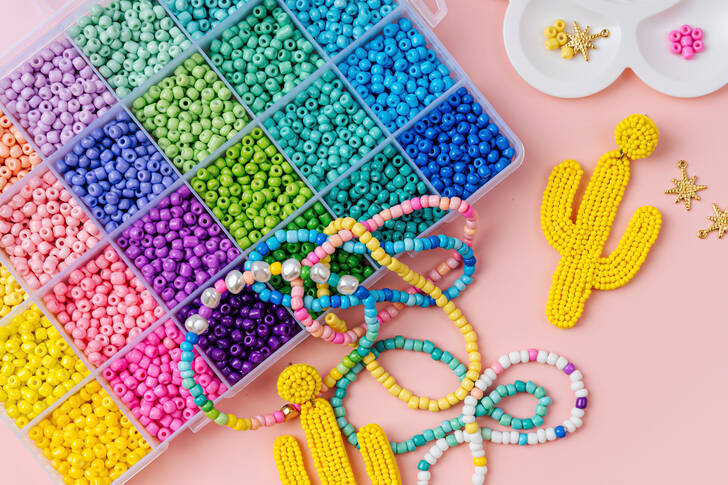 Multicolored beads in a box