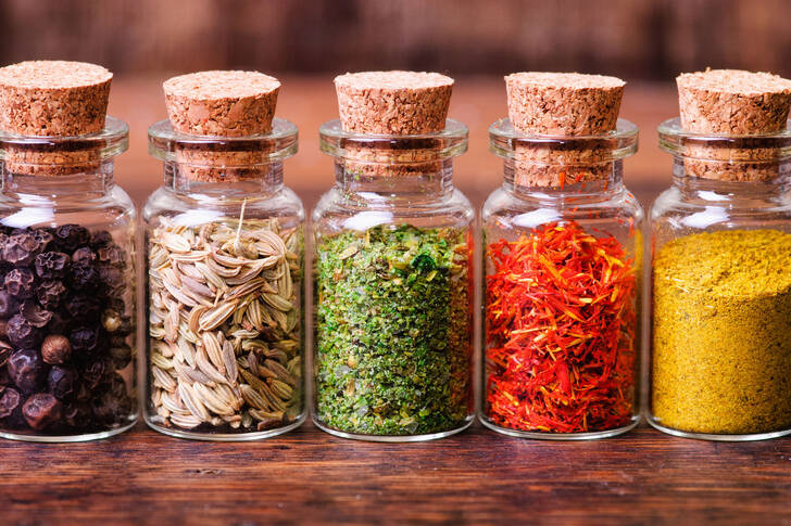 Spices in bottles