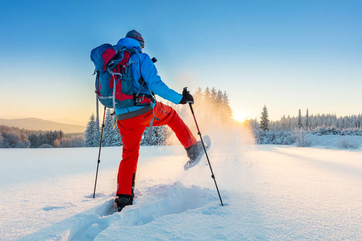 Mann mit Schneeschuhen