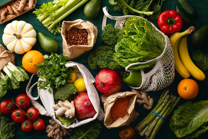 Fresh fruits and vegetables on the table