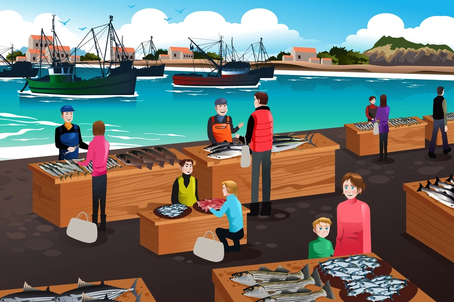 Mercado de pescado en el puerto