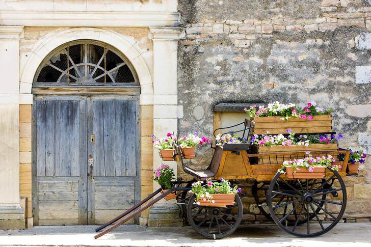 An old wooden cart near the house