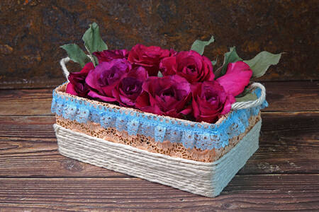 Pink roses in a basket