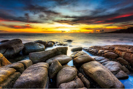 Rocky coastline at sunset