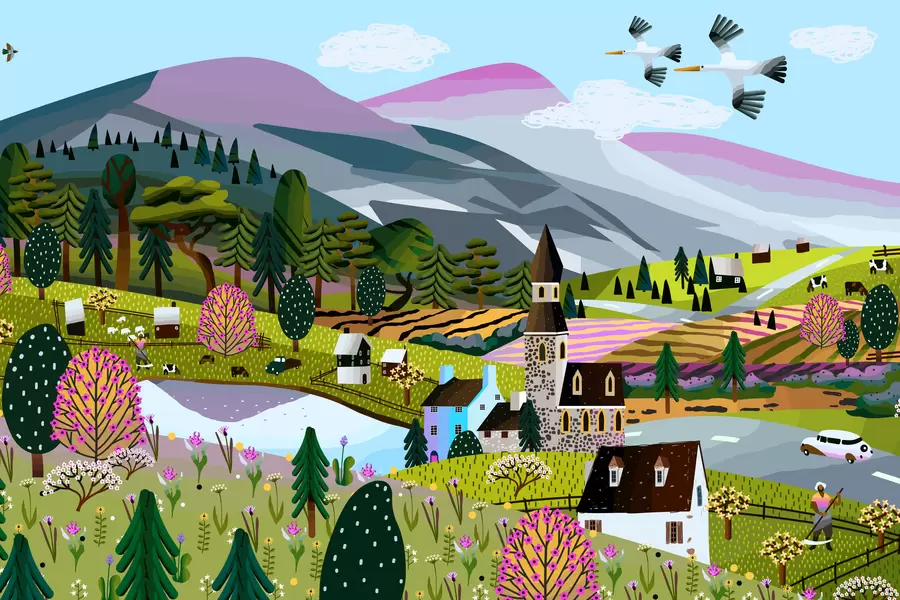 Ville dans les montagnes