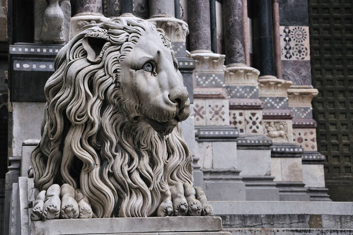 Sculpture of a lion at the Genoese Cathedral