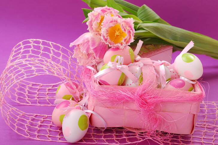 Easter eggs in a pink box