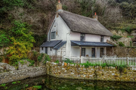 Village house by the pond