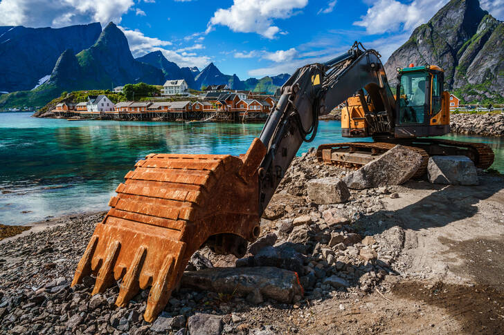 Bulldozer on the shore