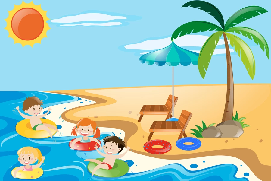 Kinder schwimmen im Meer