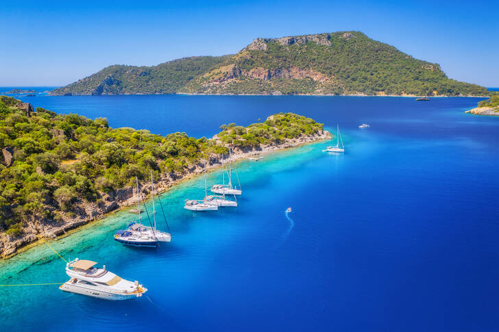 Aerial view of yachts and boats