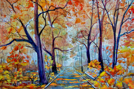 Herfstlandschap in aquarel