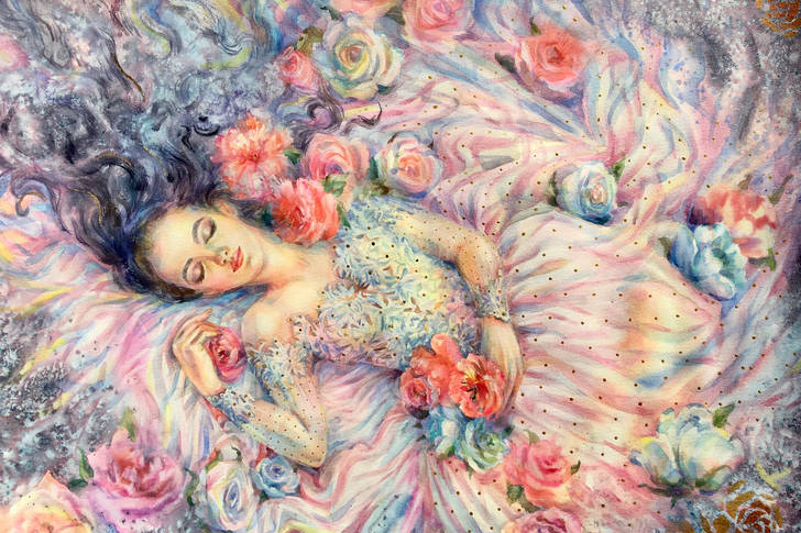 Спящая девушка в цветах