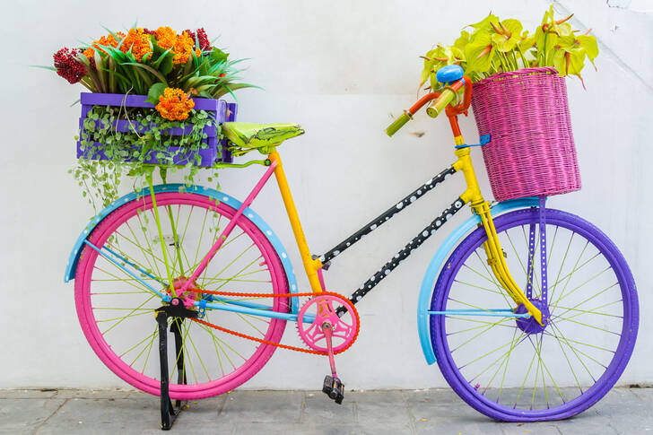 Bicycle with flower baskets