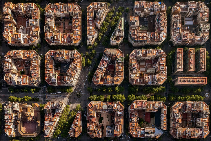Top view of Barcelona buildings