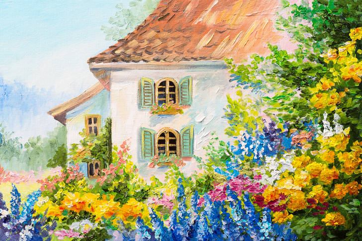 House in a flower garden