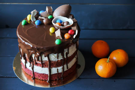 Chocolate cake with colored dragee