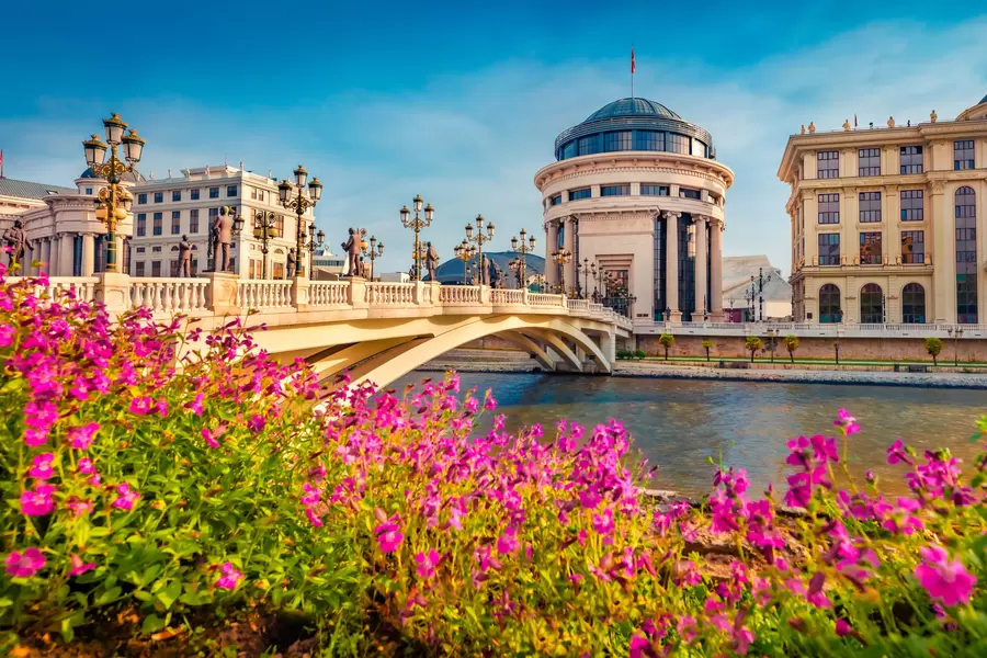 Artistic bridge and Vardar river