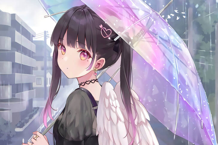 şemsiye altında anime kız