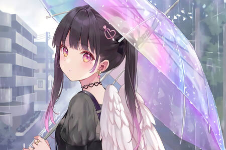 Девушка аниме под зонтом