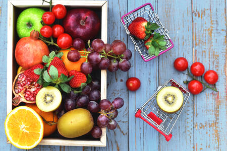 Fruits in a wooden box