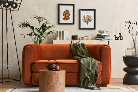 Modern living room interior in retro style