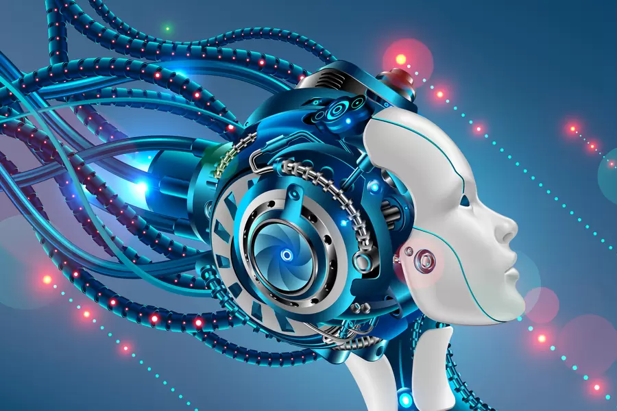 Profil du visage d'un cyborg femelle